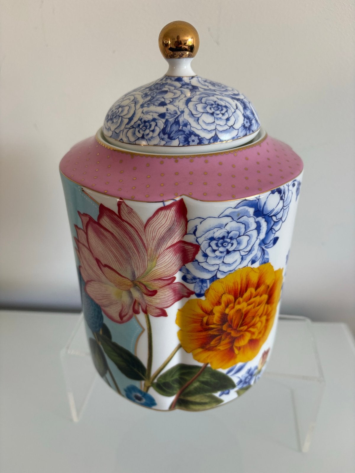 Royal Pip Studio Porseleinen Pot met Deksel - Bloemenprint, Pot of Kruik, Ophalen of Verzenden, Zo goed als nieuw, Overige vormen