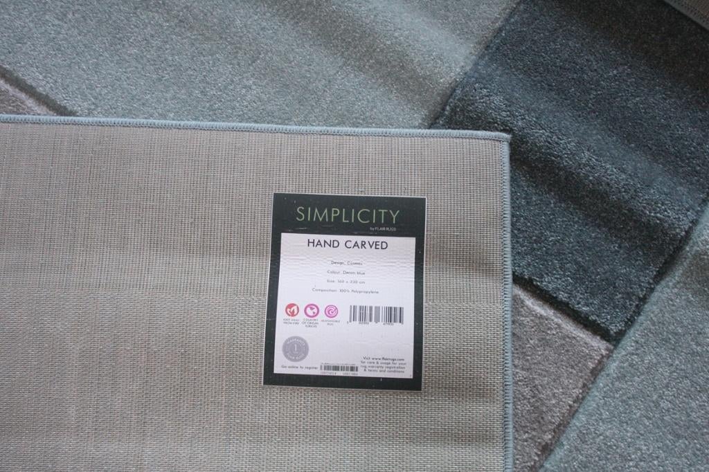 Vloerkleed Simlicity Cosmos Denim Blue met vakken 160x230, Huis en Inrichting, Stoffering | Tapijten en Kleden, Ophalen, Grijs