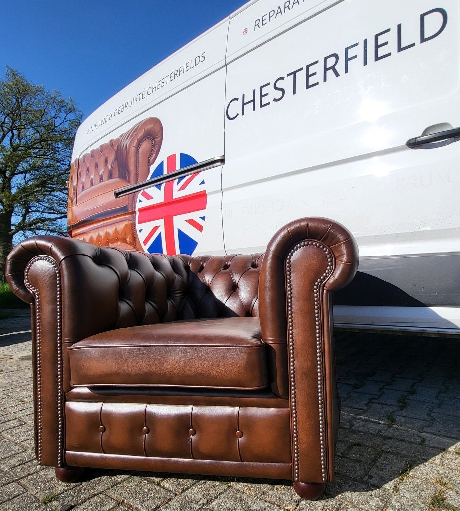Origineel Engelse Chesterfield stoel, fauteuil., Gebruikt, Chesterfield, 75 tot 100 cm, Ophalen of Verzenden