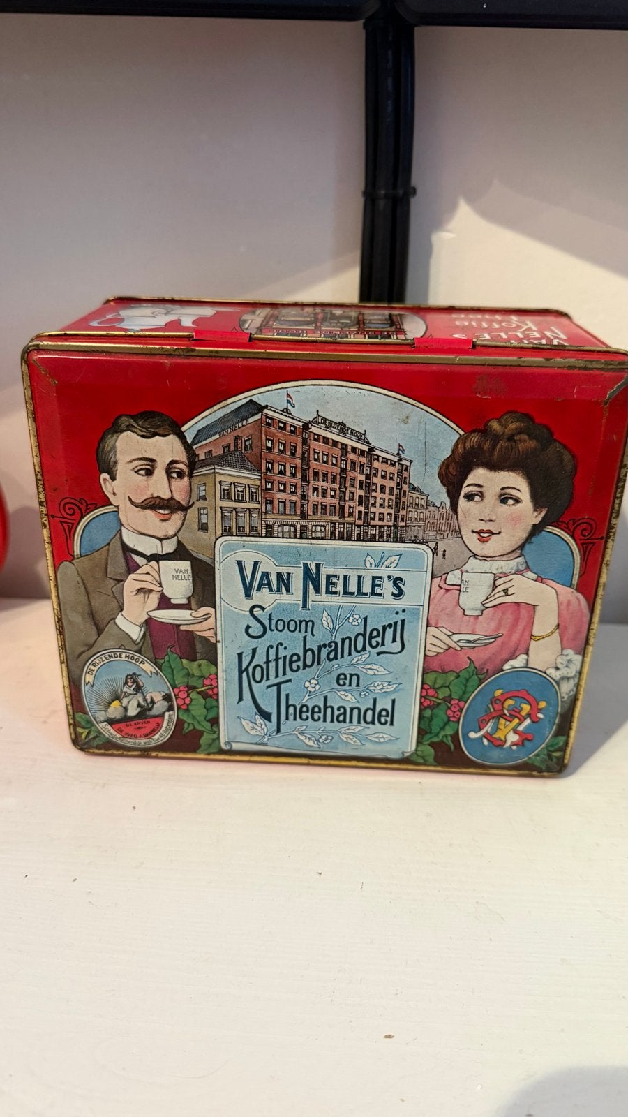 Vintage Van Nelle Koffie en Thee Blik - Rood, Verzamelen, Ophalen of Verzenden