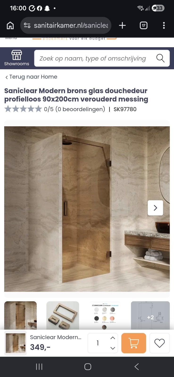 Moderne bronzen glazen douchedeur - Nieuw met klein krasje, Ophalen, Nieuw, Glas, Douche