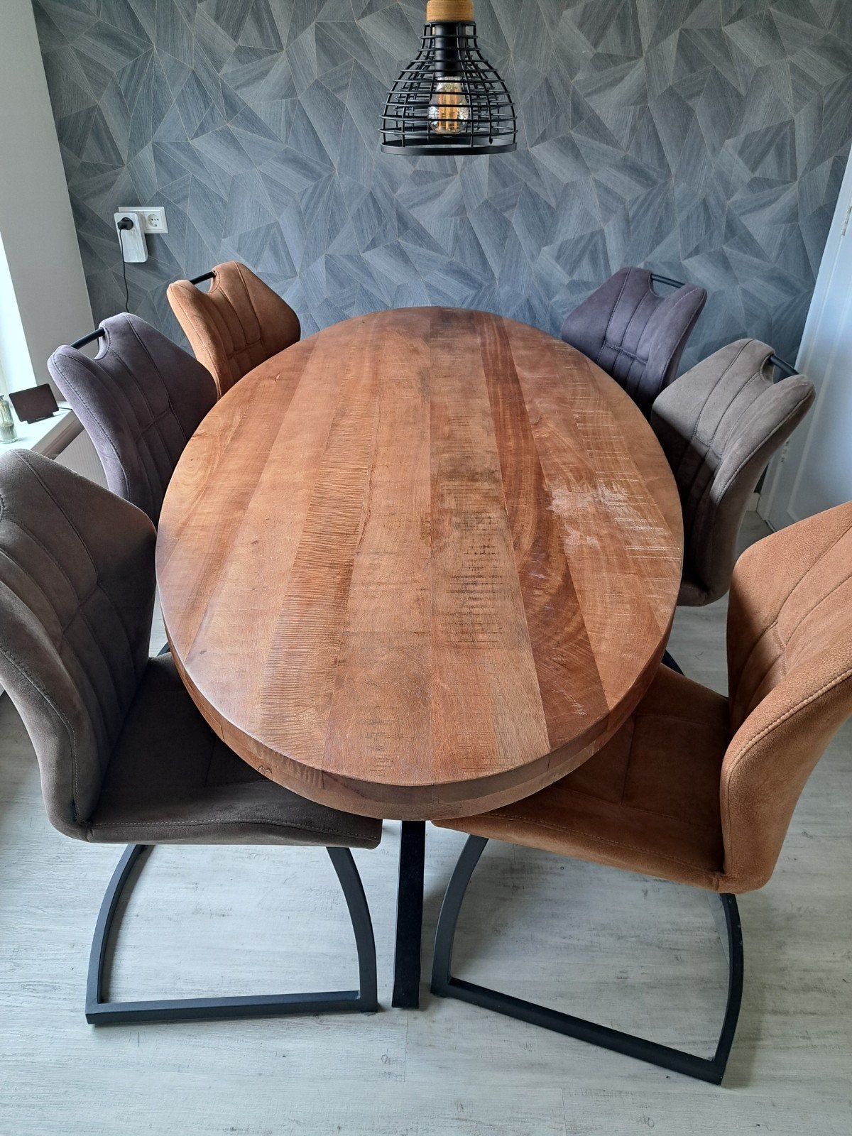Ovale Eettafel Mango Hout 210x100 cm, Ophalen, Gebruikt, 100 tot 150 cm, 200 cm of meer