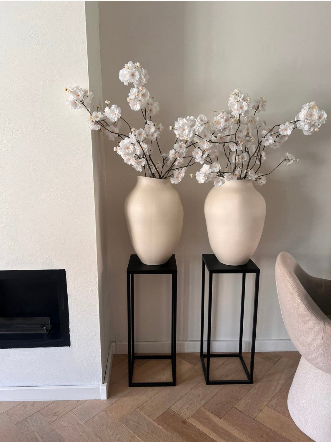 Japandi vaas met zijden bloemen en zuil!, Ophalen of Verzenden, Zo goed als nieuw