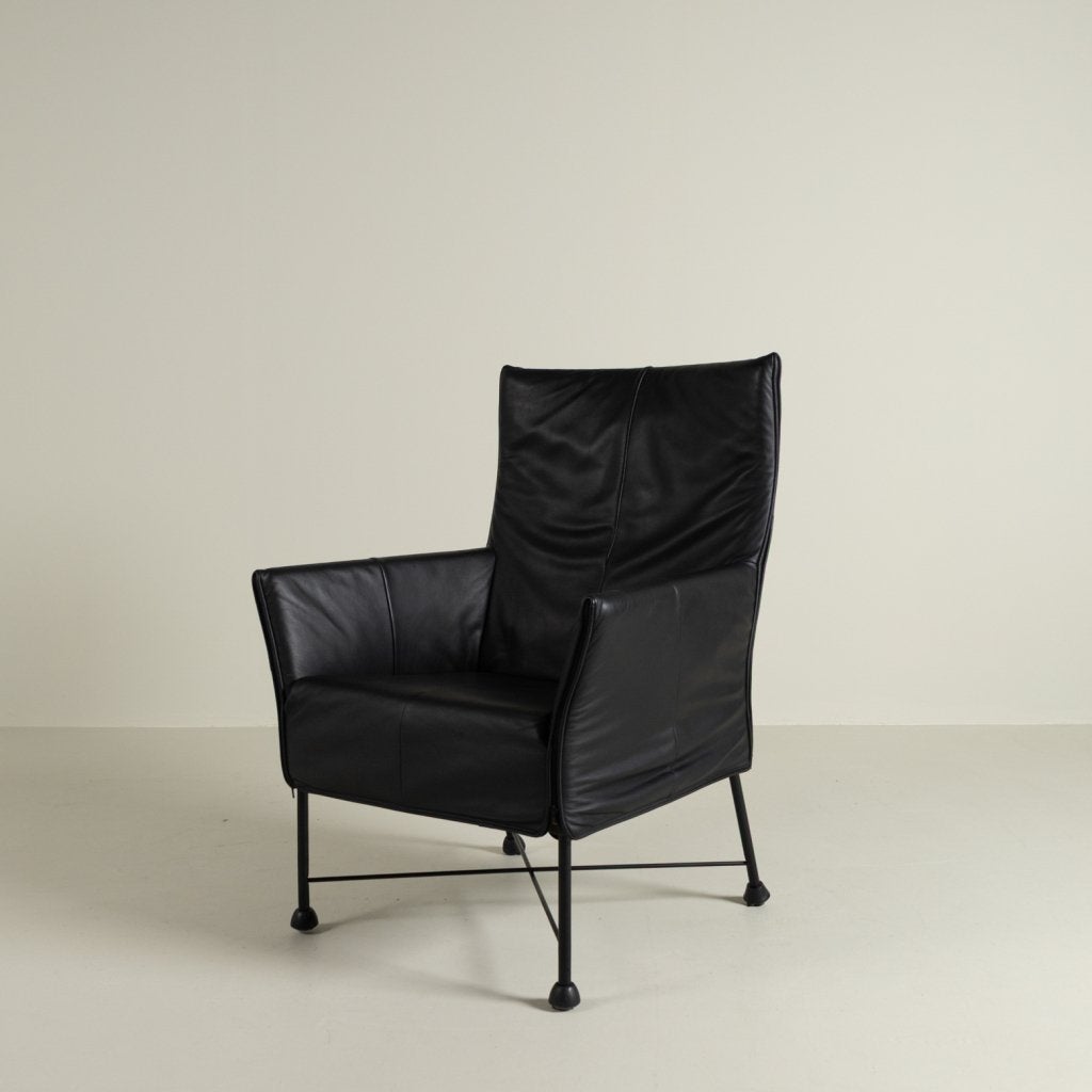 Montis Charly Fauteuil Zwart Leer - Zwart (Op Doppen), Niet ingevuld, Zo goed als nieuw, Niet ingevuld, Niet ingevuld