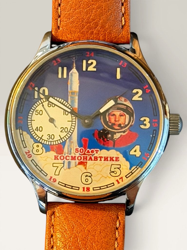 Molnija vintage polshorloge Yuri Gagarin, Overige merken, Staal, Met bandje, Ophalen of Verzenden