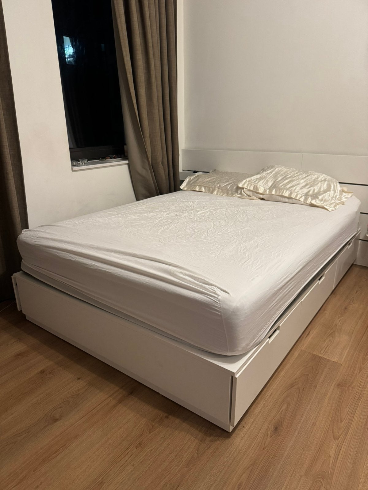 IKEA BRIMNES Bed 140x200 cm met opberglades, Ophalen, Wit, Tweepersoons, 140 cm