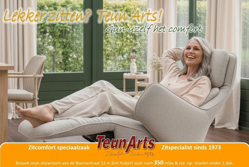 Teun Arts - Relaxstoelen - Sta- op stoelen, 350 onder 1 dak!, Overige kleuren, Nieuw, Ophalen of Verzenden, Vijf, Zes of meer stoelen