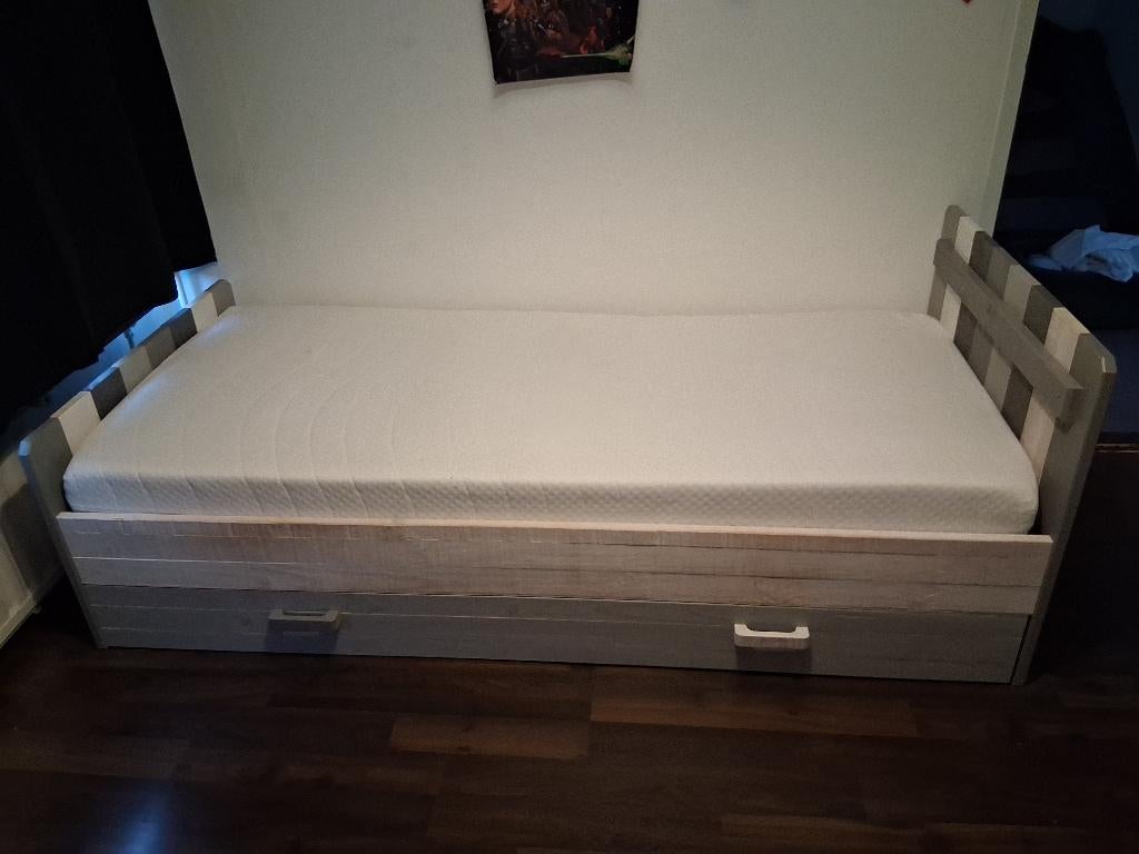 Mooi eenpersoonbed met bedlade en matras, Huis en Inrichting, Slaapkamer | Bedden, Ophalen, Gebruikt, 90 cm, Eenpersoons