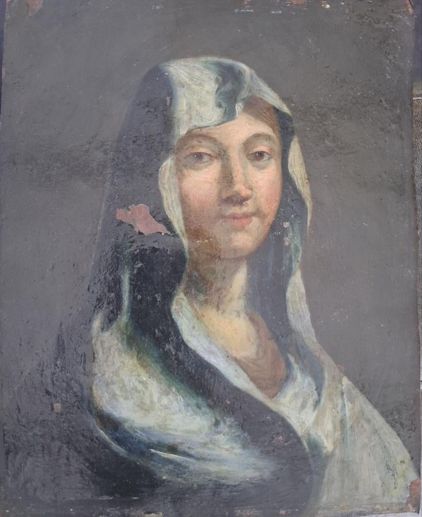 16/17e eeuws maria schilderij olieverf op koperplaat, Antiek en Kunst, Ophalen of Verzenden