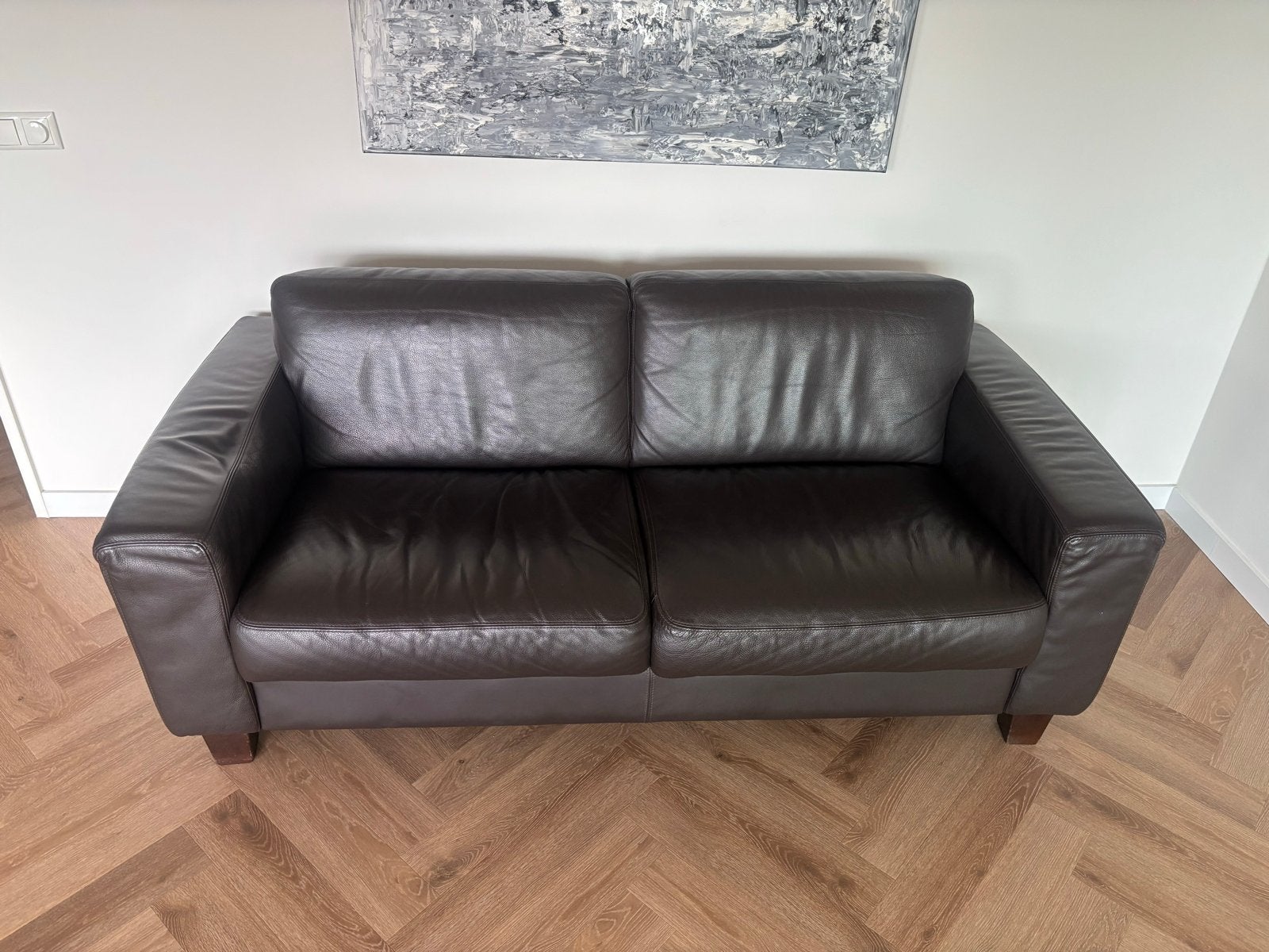 GRATIS - Comfortabele bruine leren tweezitsbank, Ophalen, Gebruikt, 150 tot 200 cm, Tweepersoons