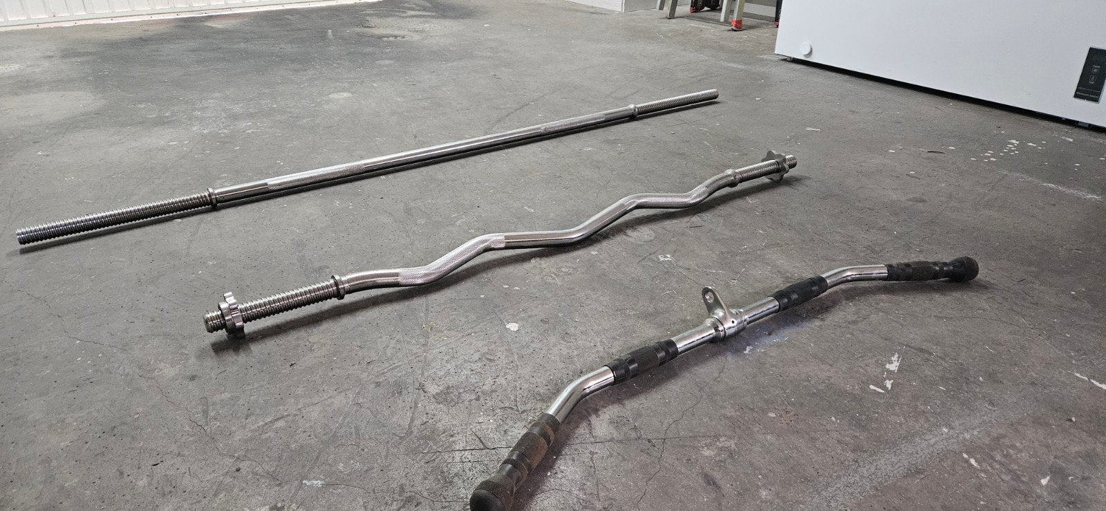 Barbell, EZ curl bar en lat pulldown stang, Ophalen, Gebruikt, Rug, Halterstangen