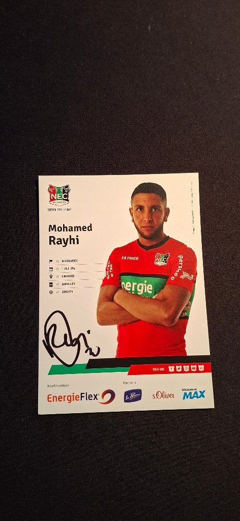 Spelerskaart met handtekening; Mohamed Rayhi # NEC PSV, Ophalen of Verzenden, Nieuw, Overige binnenlandse clubs, Spelerskaart