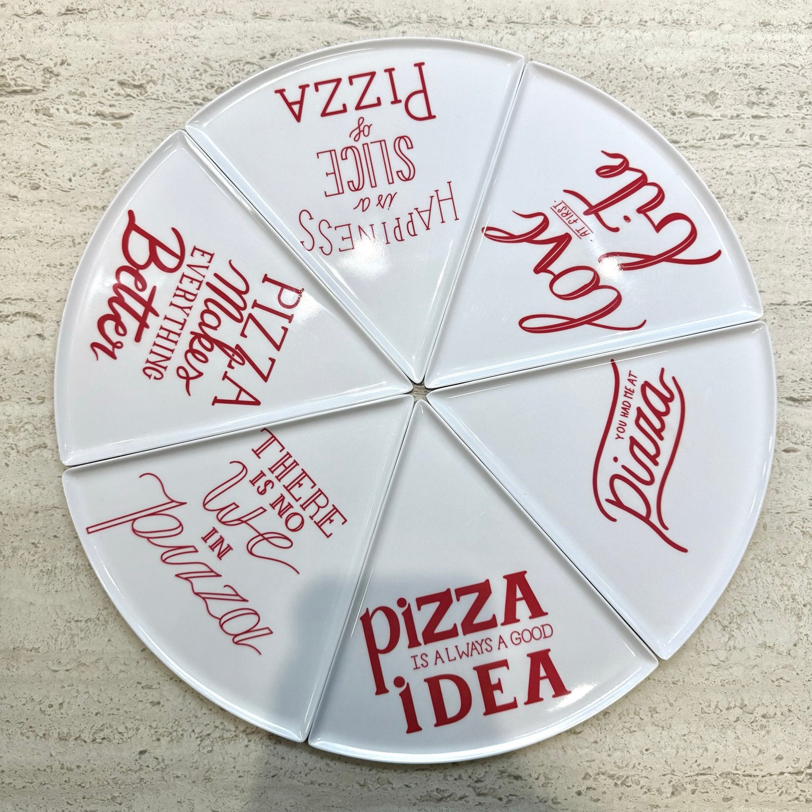 Set van 6 Pizzapunten Borden - Wit met Rode Opdruk, Huis en Inrichting, Keuken | Servies, Ophalen of Verzenden, Nieuw, Kunststof