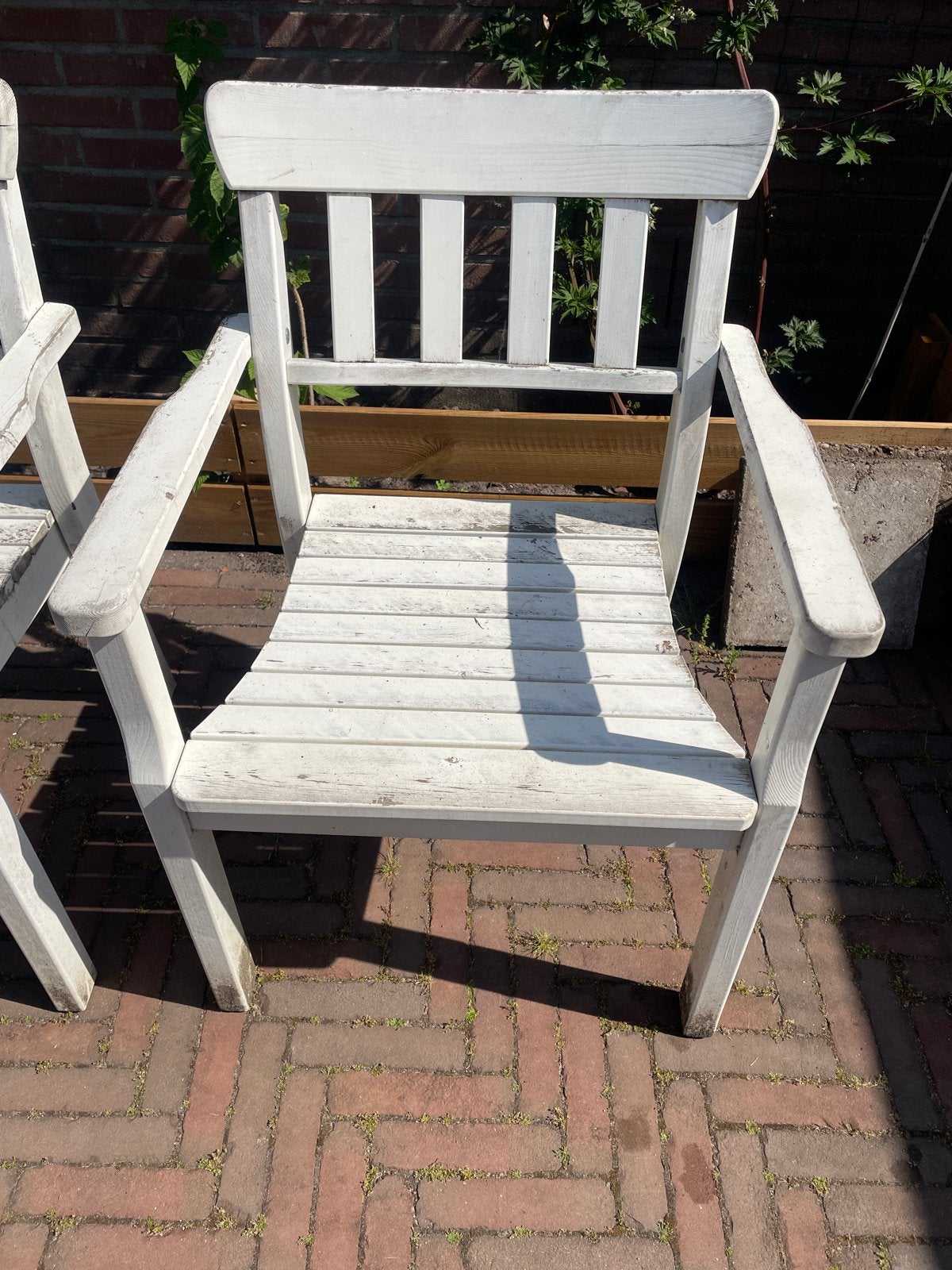 Set van 4 houten tuinstoelen, wit geverfd, Ophalen, Gebruikt, Hout