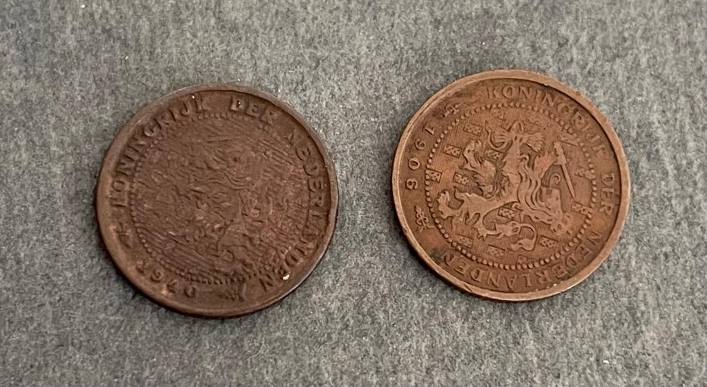 Set van 2 Nederlandse Halve Cent munten: 1906 en 1940, Ophalen, Koningin Wilhelmina, Overige waardes, Setje