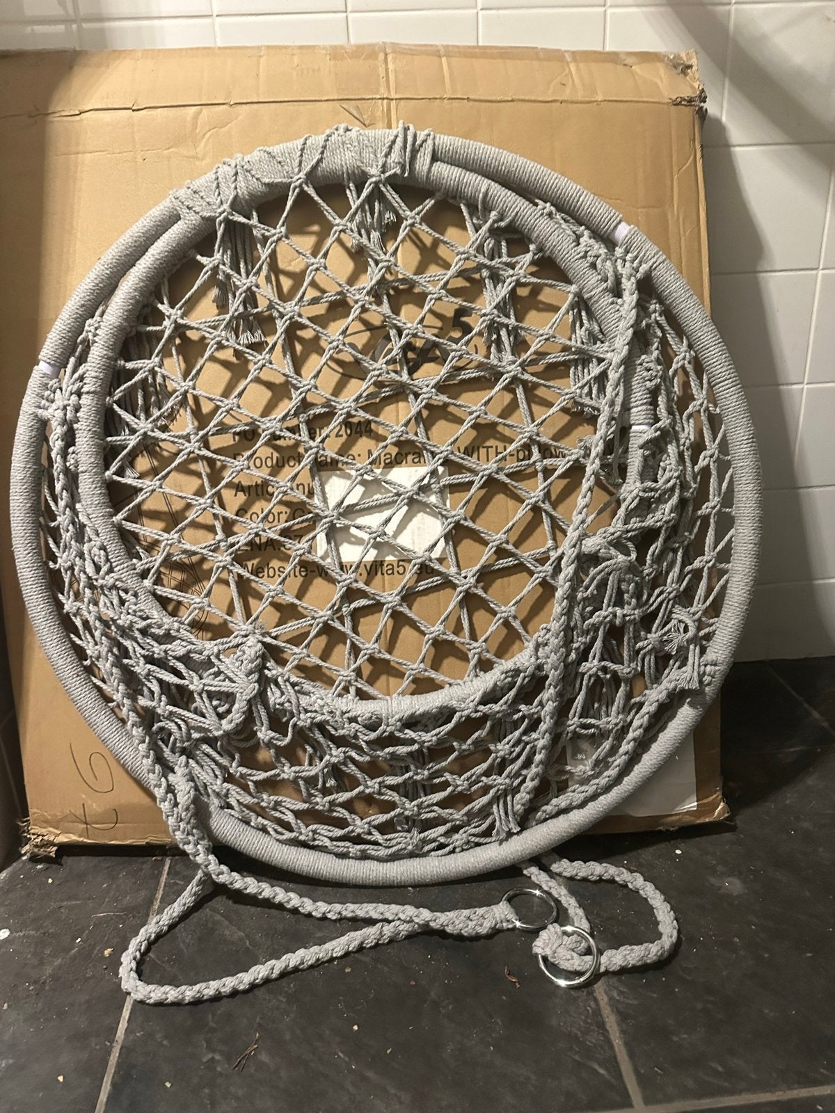 Macramé Hangstoel Lichtgrijs - Vita5, Nieuw, Ophalen of Verzenden, Eén, Stof