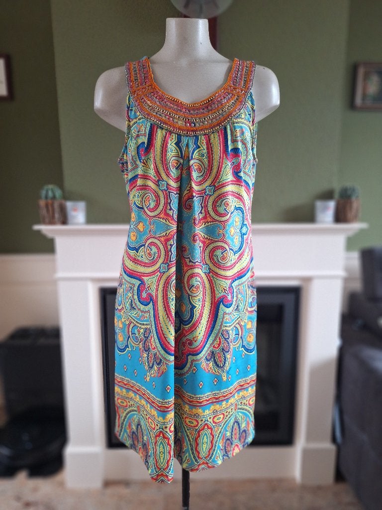 Hale Bob turquoise prachtige halslijn jurk L, Maat 42/44 (L), Hale bob, Knielengte, Gedragen