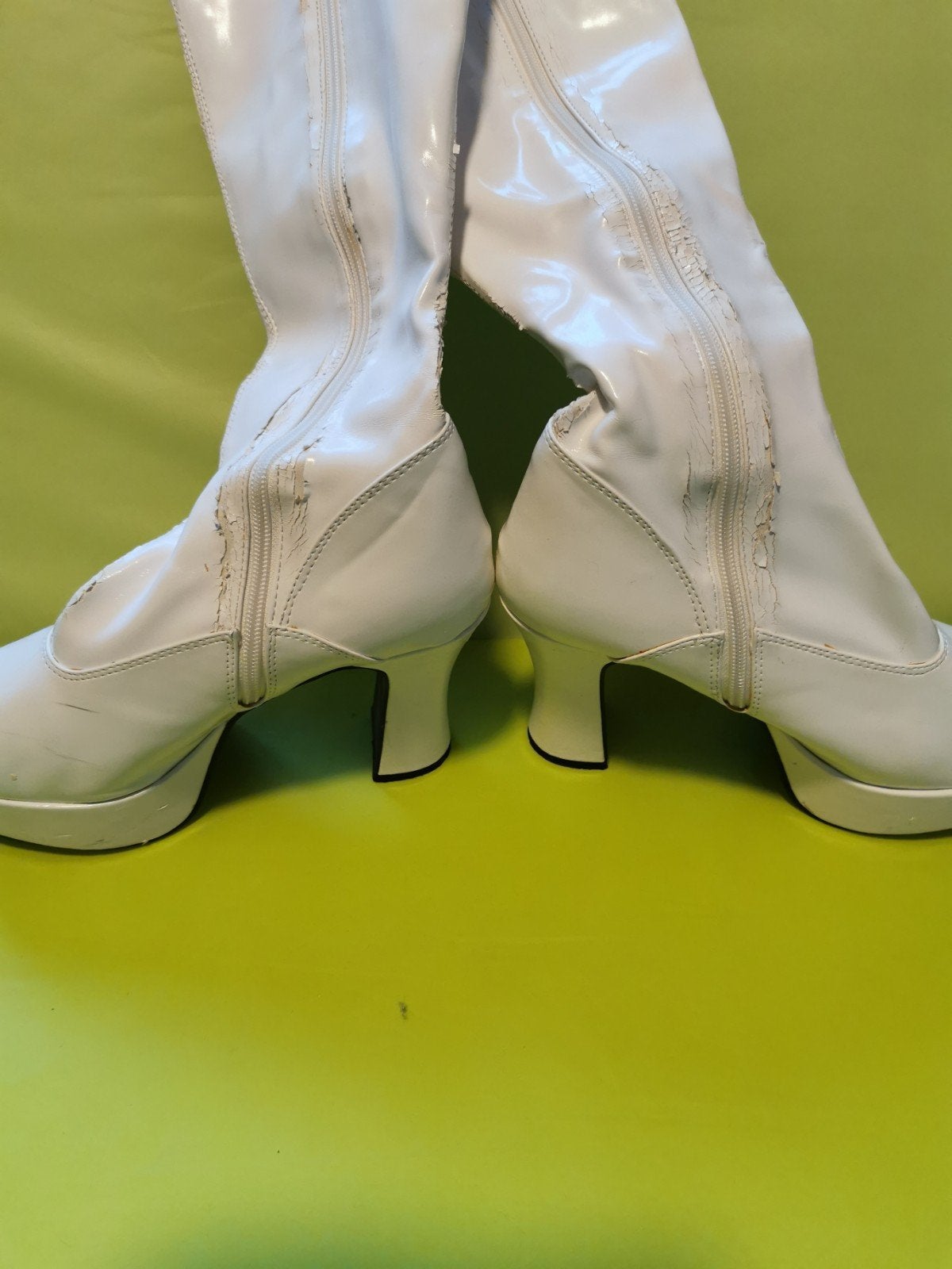 Vintage ABBA Plateau Laarzen - Wit Lak, Hoge laarzen, Wit, Ophalen of Verzenden, Gedragen