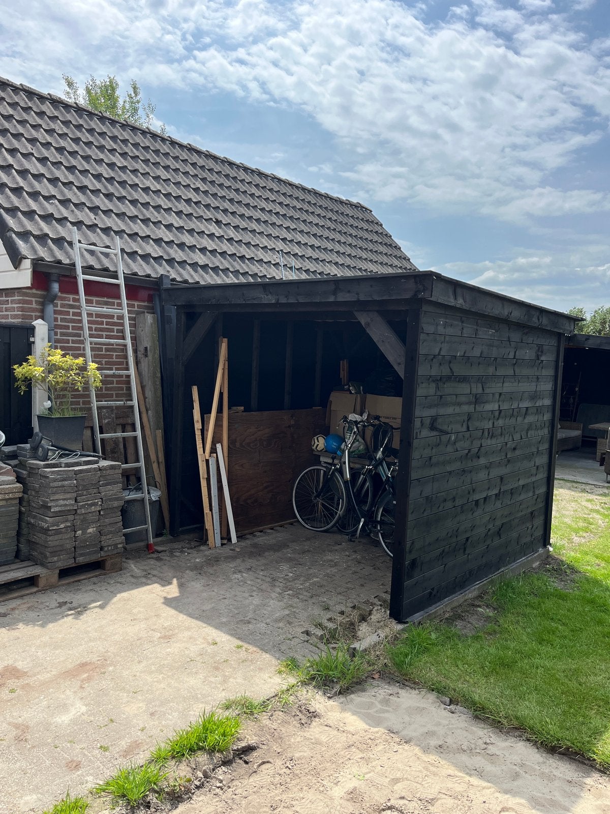 Houten overkapping 2,55m x 2,55m, Ophalen, Zo goed als nieuw, Hout, Fietsenberging