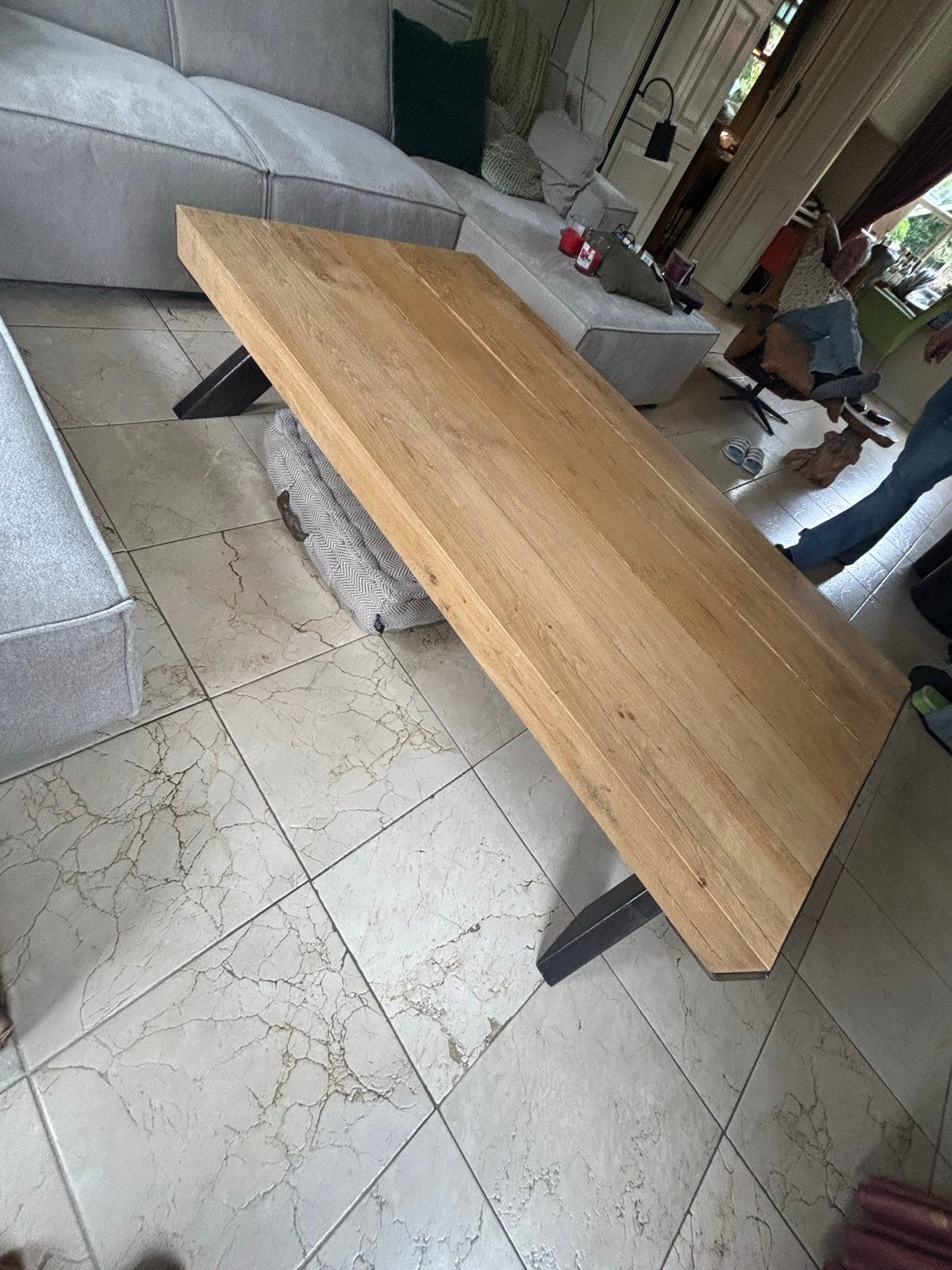 Massief Eiken Houten Salontafel - 170x88x48 cm, Ophalen, Gebruikt, Eikenhout, 50 tot 100 cm