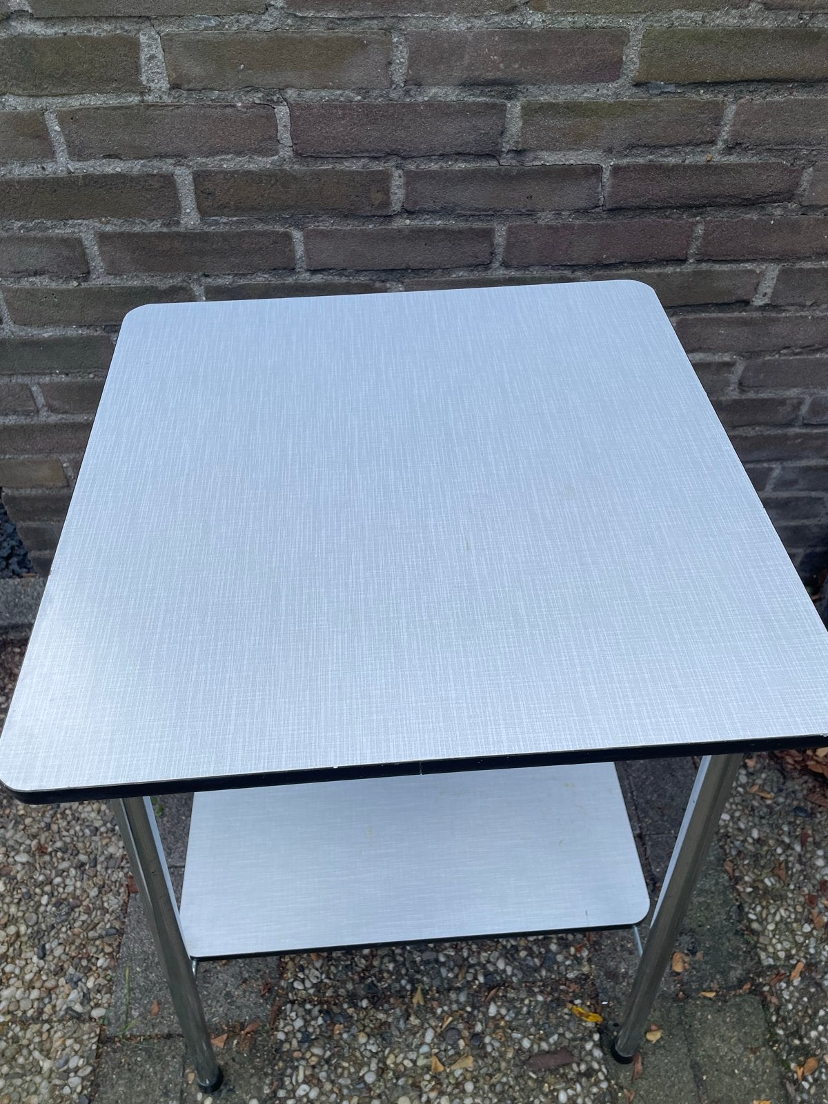 Vintage Diatafel/Bijzettafel met twee bladen, Ophalen, Minder dan 55 cm, Gebruikt, Metaal of Aluminium