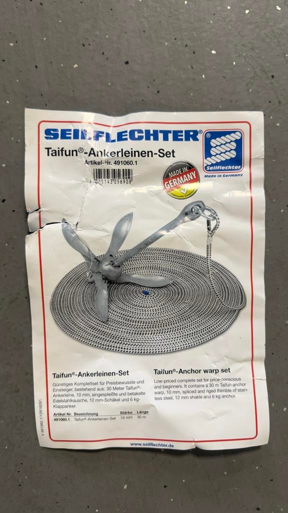 Seilflechter Taifun Ankerlijnset - 6kg Anker met 30m lijn, Ophalen of Verzenden, Nieuw, Overige typen