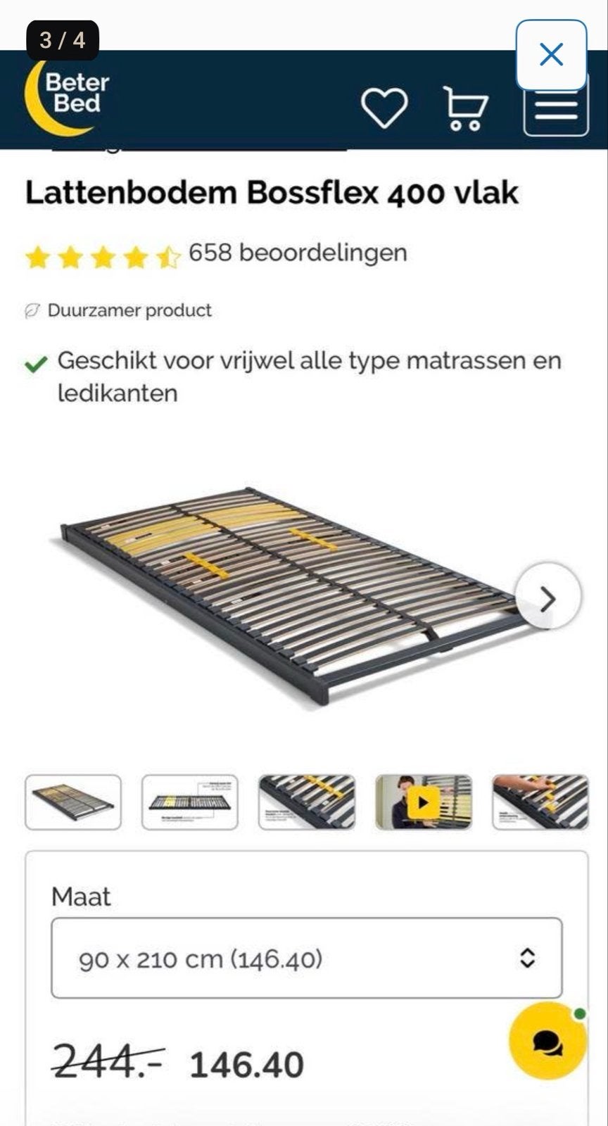 Lattenbodem Bossflex 400 vlak 90x210 cm, Ophalen, 90 cm, Eenpersoons, 210 cm
