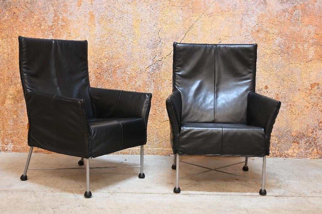 ZGANieuw 2 zwarte leren Montis Charly design fauteuils, Huis en Inrichting, Fauteuils, Montis, Montis, 75 tot 100 cm, Ophalen of Verzenden