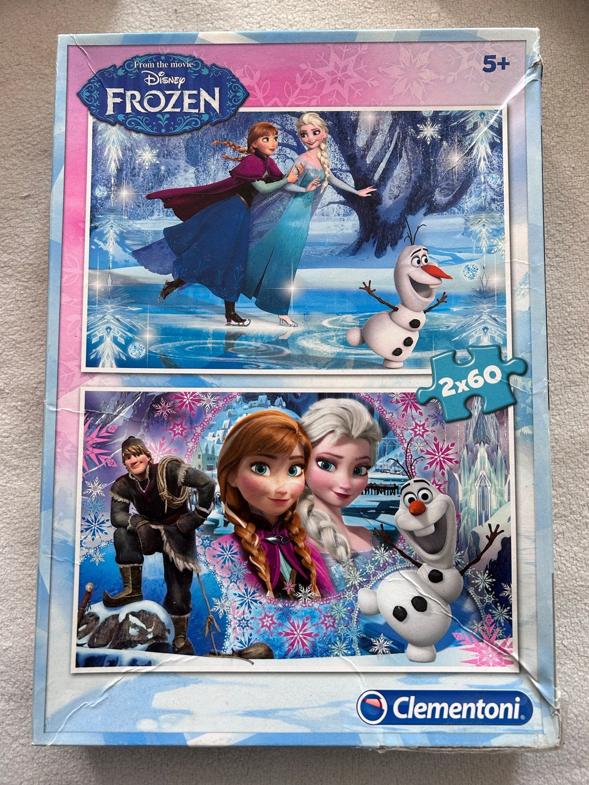 Disney frozen puzzel 2x60 stuks, Ophalen of Verzenden, Minder dan 500 stukjes, Gebruikt, Legpuzzel