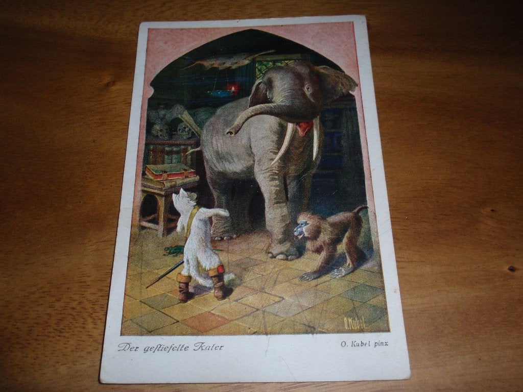 Illustrator O Kubel De Gelaarsde Kat met Olifant Sprookje, Verzenden, Voor 1920, Ongelopen, Overige thema's