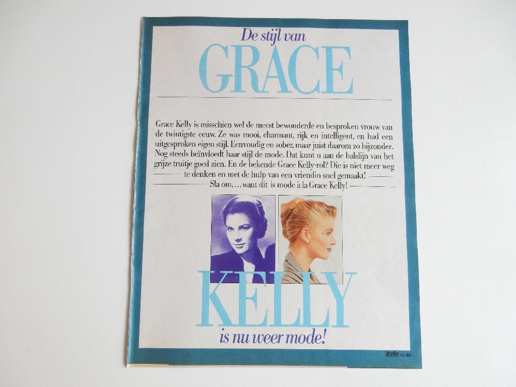 De stijl van Grace Kelly mode art. uit tijdschrift., Ophalen of Verzenden, 1980 tot heden, Nederland, Knipsel(s)