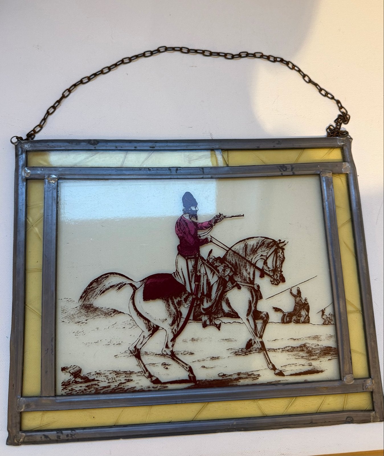 Antiek glas-in-lood paneel met ruiter, Ophalen of Verzenden