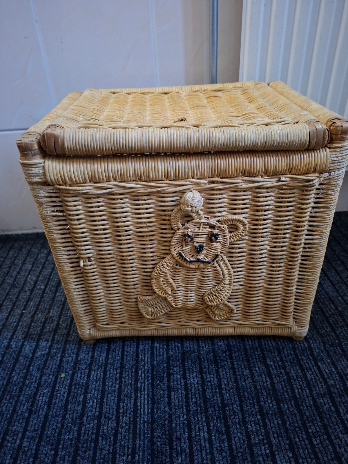 Rotan opbergkist met beertje - Vintage, Ophalen of Verzenden