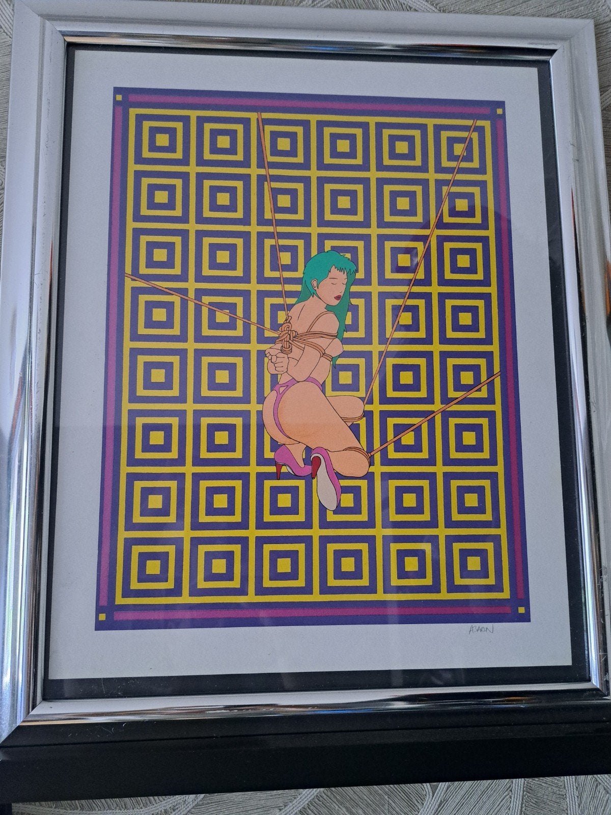 Set van 4 ingelijste erotische prints, gesigneerd, Ophalen of Verzenden, Print, Print/reproductie, Ingelijst