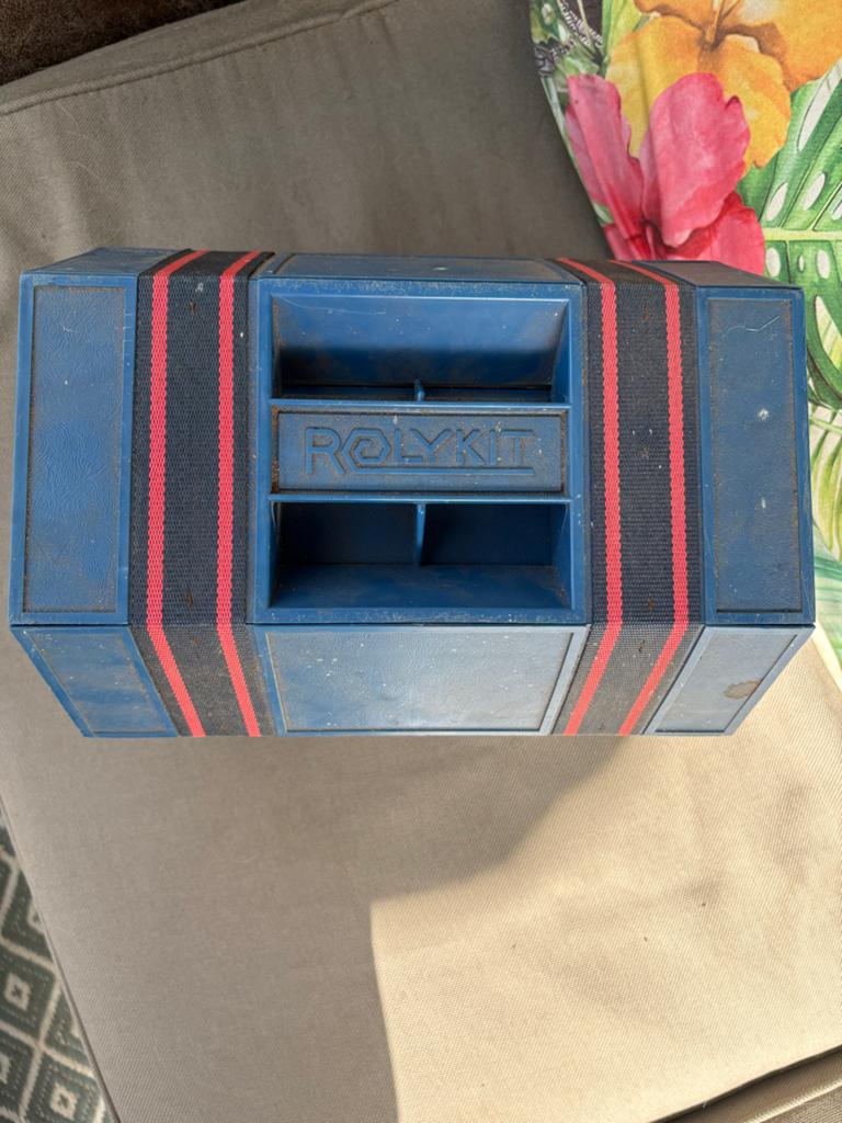 2x Vintage Rolykit Opbergdoos - Bruin en Blauw, Ophalen of Verzenden
