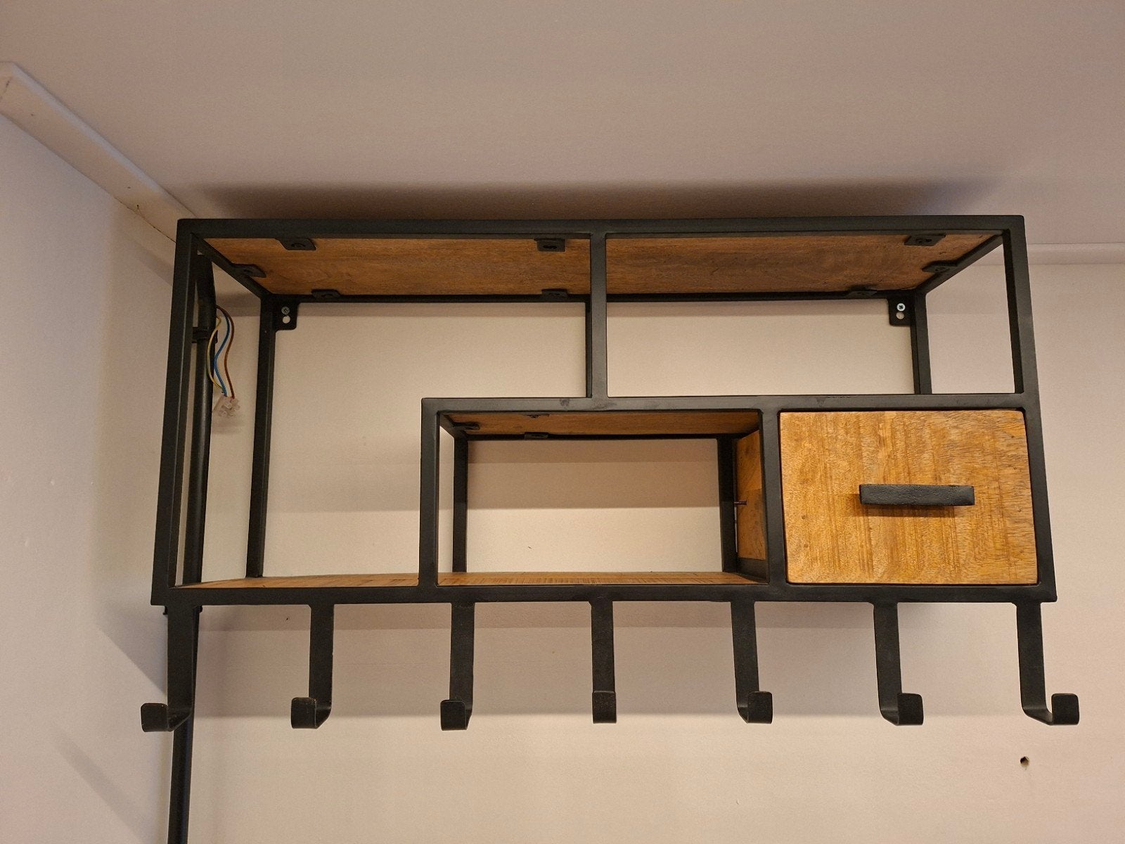 Industriële wandkapstok mangohout & zwart staal, 80 cm, Gebruikt, Minder dan 100 cm, Hout, Ophalen