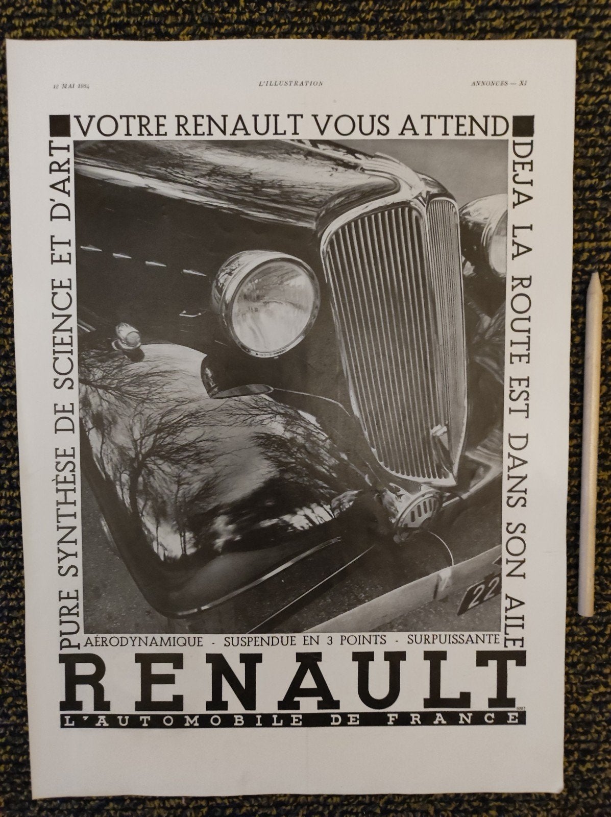 Renault advertentie uit 1934, Ophalen of Verzenden, Gebruikt, Auto's