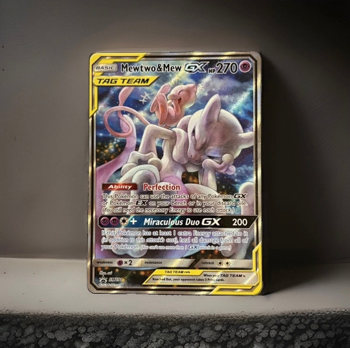 Mewtwo & Mew GX TAG TEAM  #SM191 Pokémon Kaart GD/EX, Ophalen of Verzenden, Zo goed als nieuw, Losse kaart, Foil