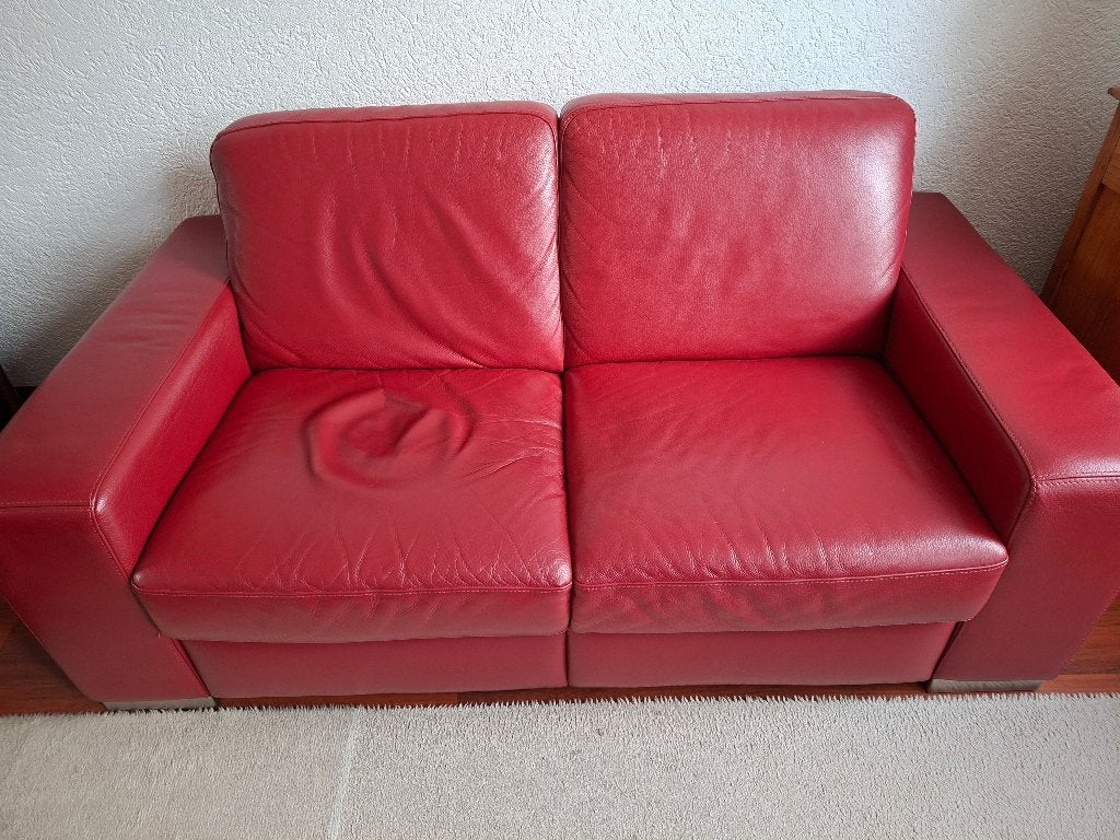 comfortabele 2-zits bank, rood, leer, Huis en Inrichting, Ophalen, Gebruikt, 150 tot 200 cm, Tweepersoons