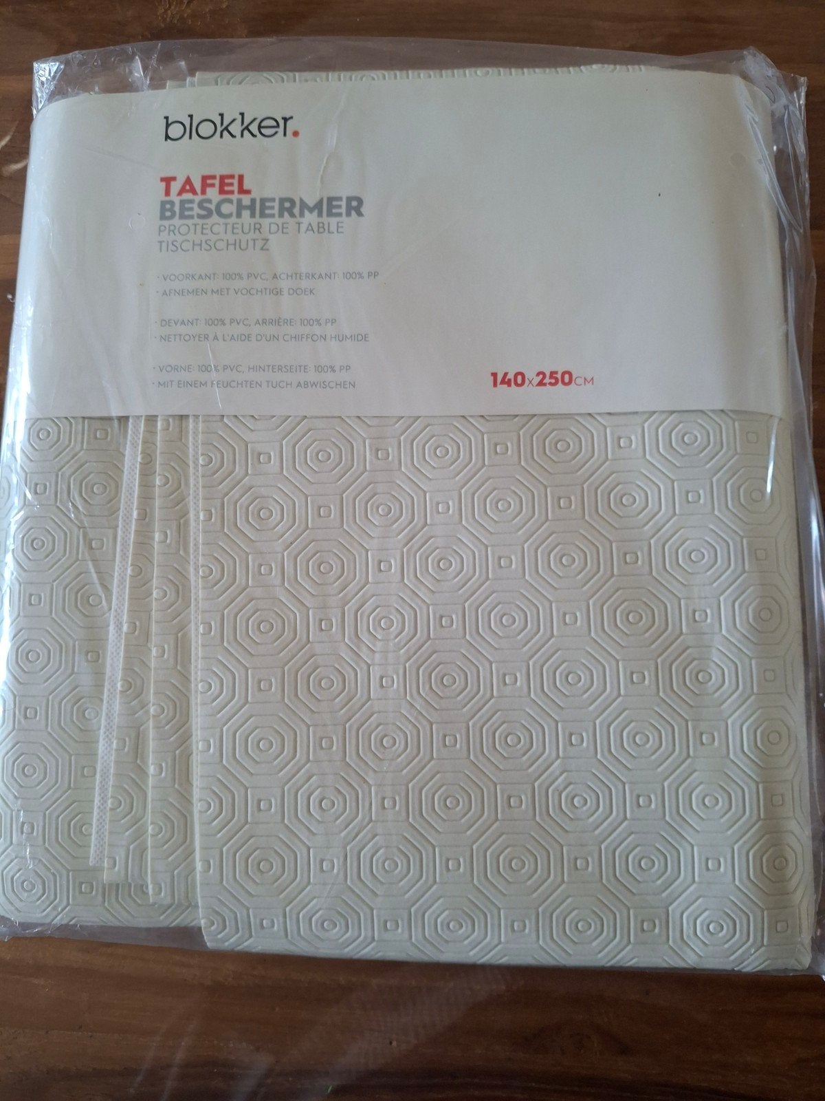 Blokker Tafelbeschermer 140x250cm PVC/PP, Ophalen of Verzenden, Nieuw, Beige, Kunststof
