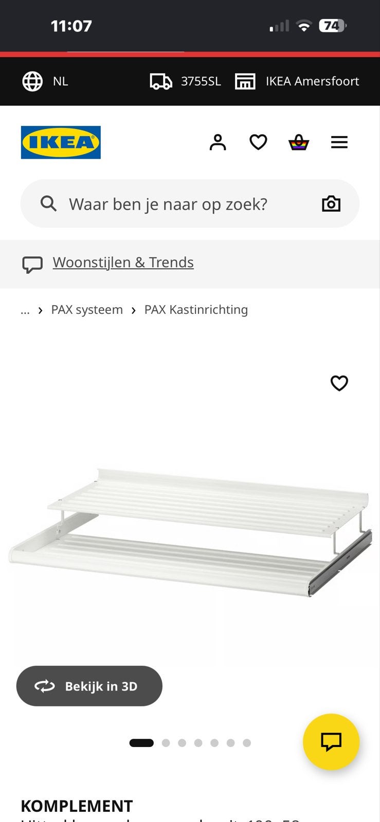 IKEA KOMPLEMENT Uittrekbaar schoenenrek voor PAX kast, Ophalen, Zo goed als nieuw