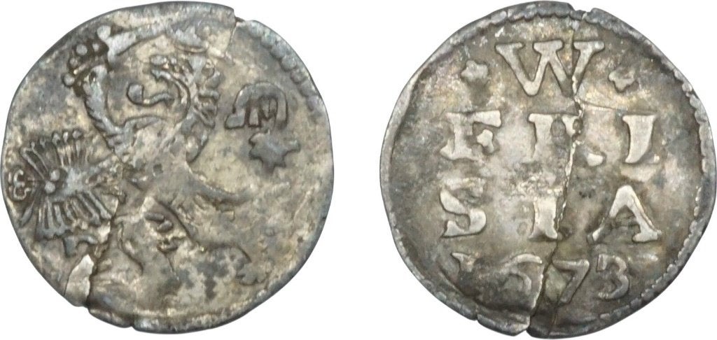 2 stuiver 1673, West-Friesland, leeuw met pijlbundel, Postzegels en Munten, Munten | Nederland, Vóór koninkrijk, Zilver, Losse munt