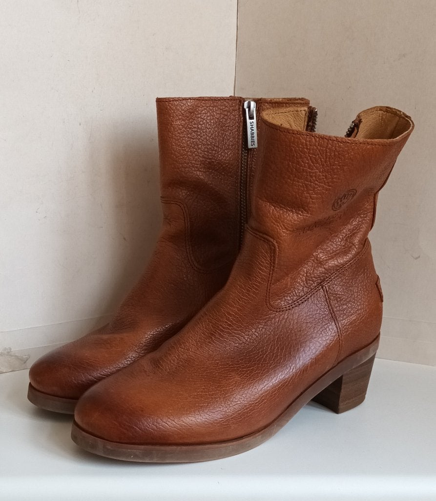 Shabbies Amsterdam dames enkellaarsjes cognac kleur maat 39, Lage of Enkellaarzen, Ophalen of Verzenden, Zo goed als nieuw, Bruin