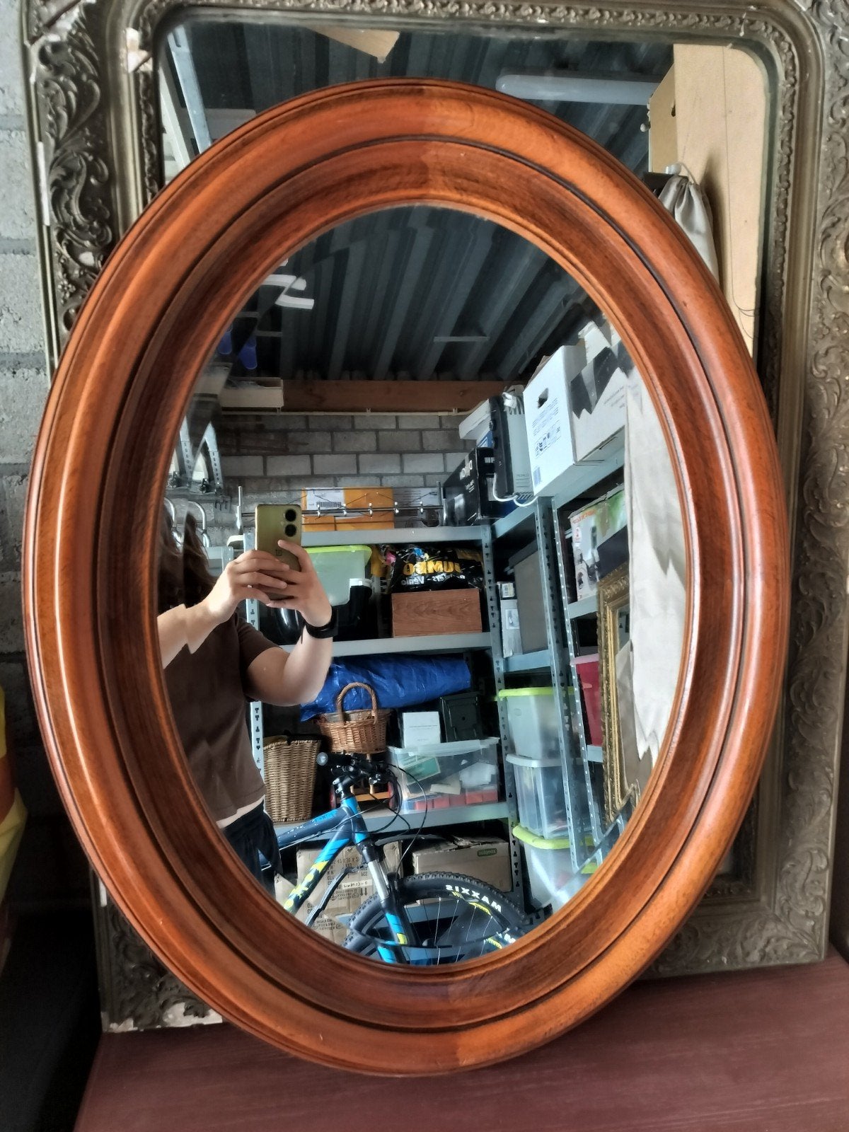Ovale spiegel met houten lijst, Ophalen, Gebruikt, Minder dan 100 cm, Ovaal