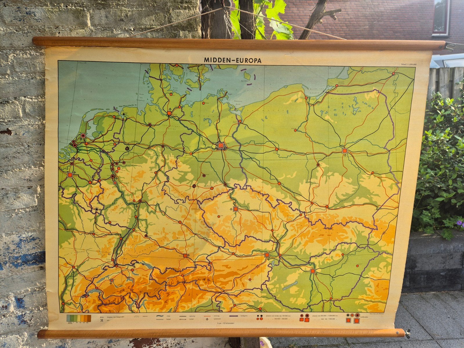 Vintage schoolkaart Midden-Europa, Antiek en Kunst, Antiek | Schoolplaten, Ophalen, Aardrijkskunde