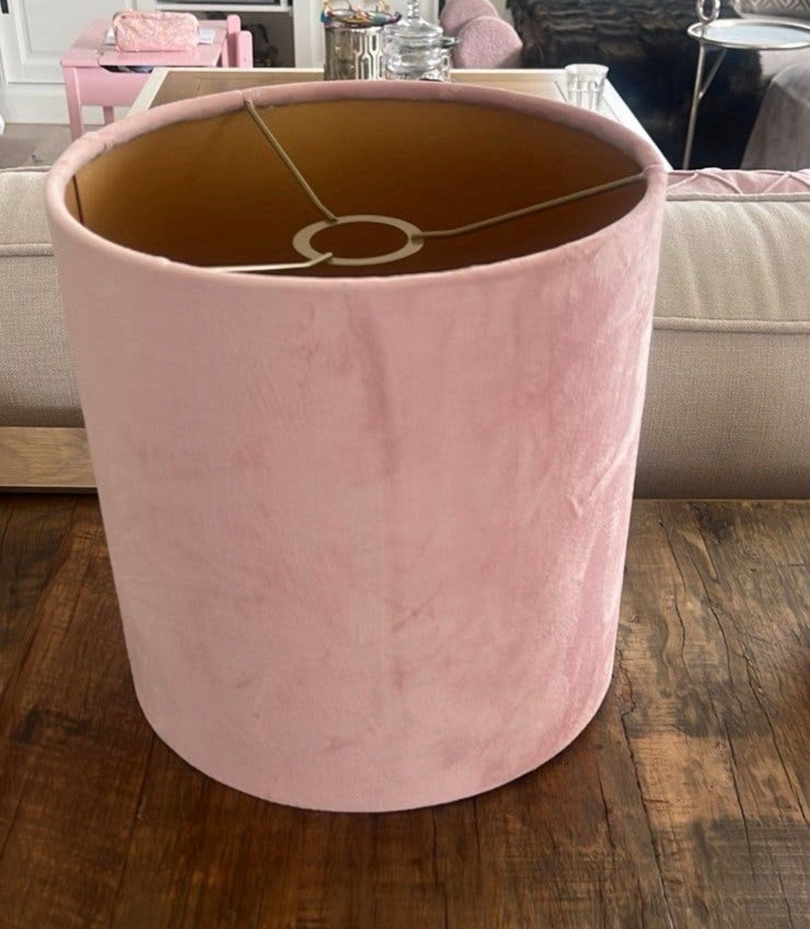 Roze fluwelen lampenkap - Zo goed als nieuw, Tafellamp, Rond, Ophalen of Verzenden, Zo goed als nieuw