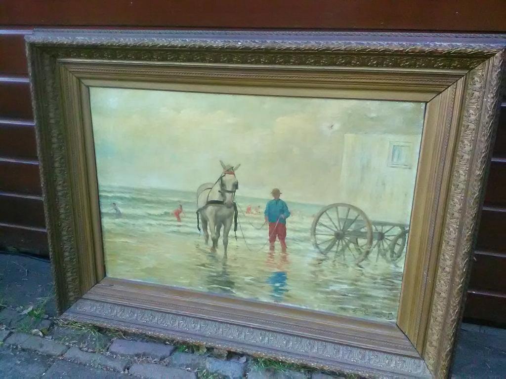 Tjerk Reijenga 1858-1929 (Groningen)  strandgezicht, Ophalen of Verzenden