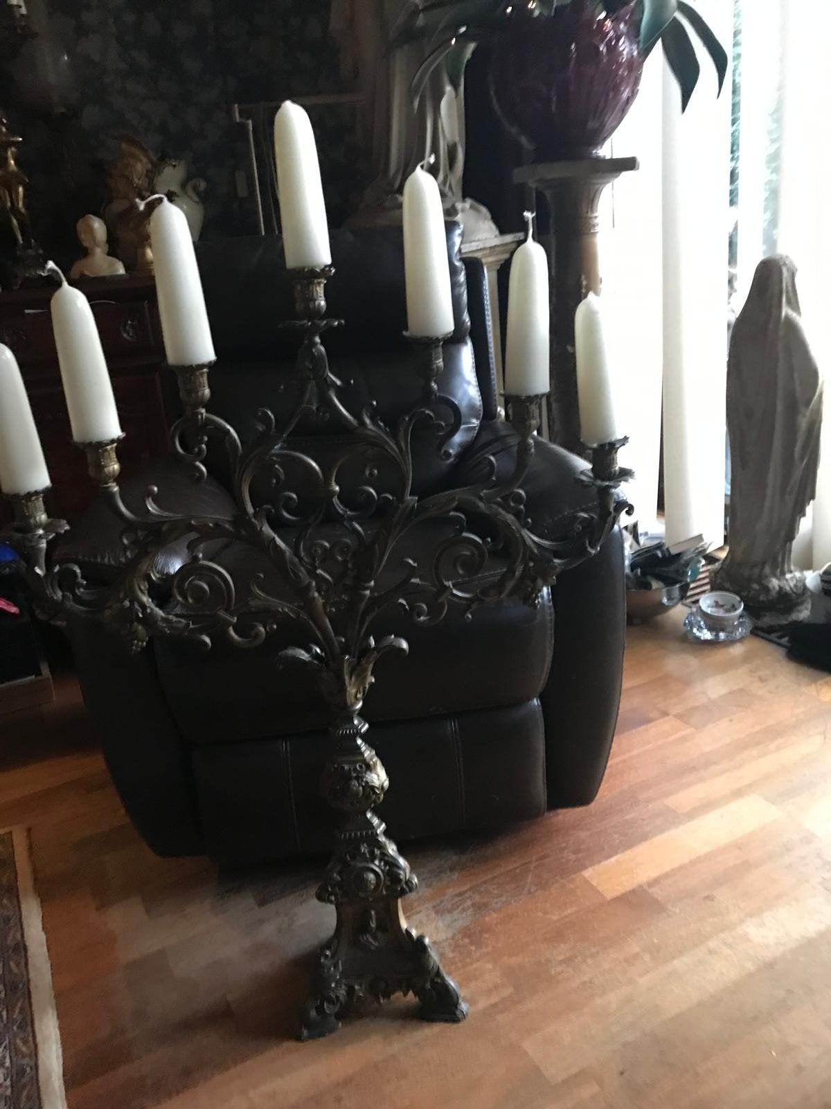 Antieke Kerk Kandelaar met 7 Kaarsen, Ophalen, Koper of Brons