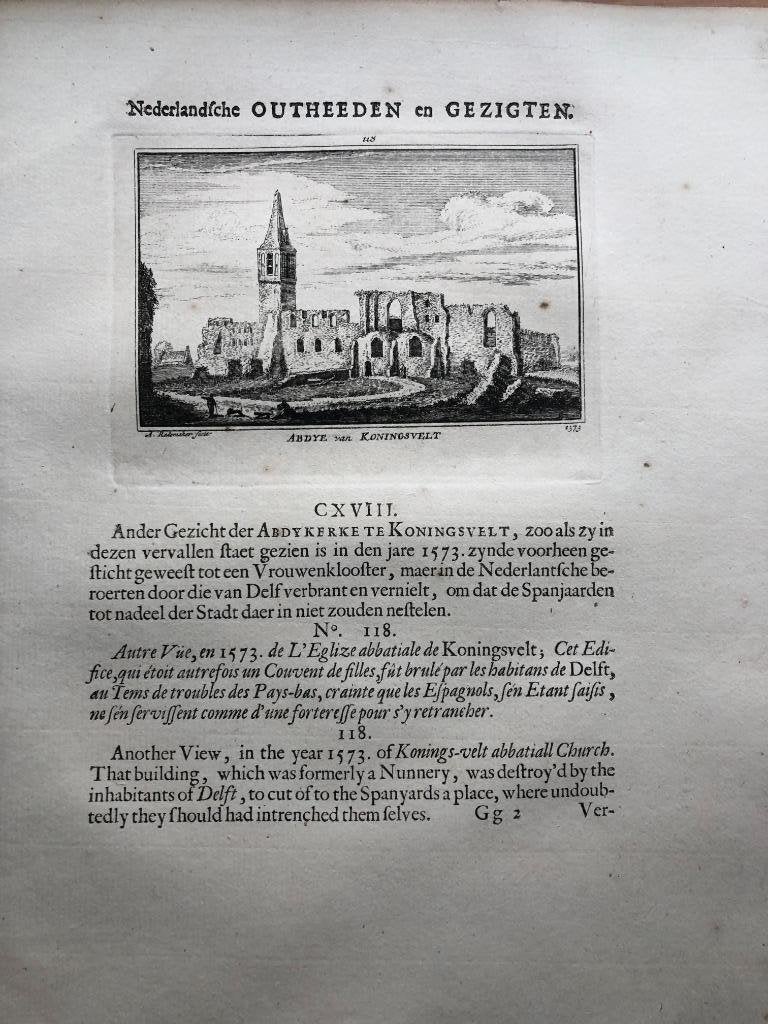118 / Delft Abdij van Koningsveld Kopergravure 1732, Ophalen of Verzenden