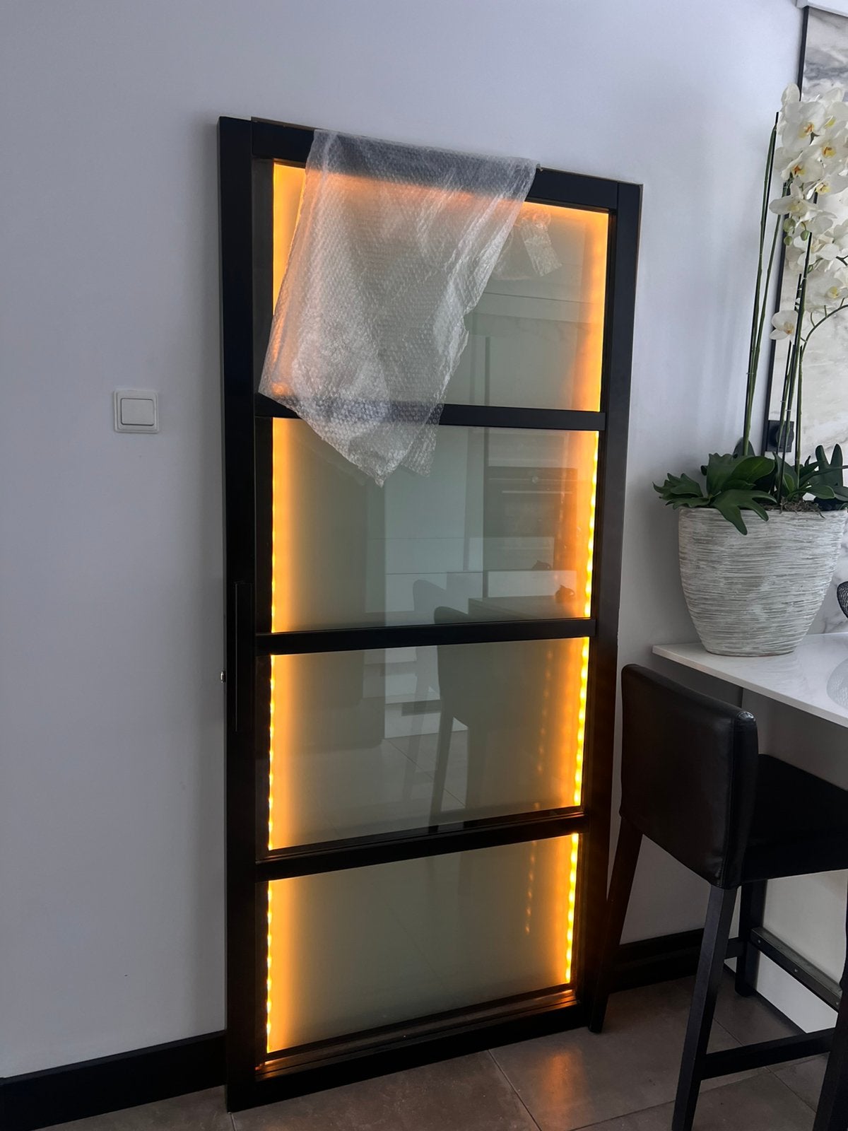 STAAL LOOK MASSIEF HOUT ZWARTE DEUR BINNENDEUR HELDER GLAS, 80 tot 100 cm, Binnendeur, Ophalen of Verzenden, Zo goed als nieuw